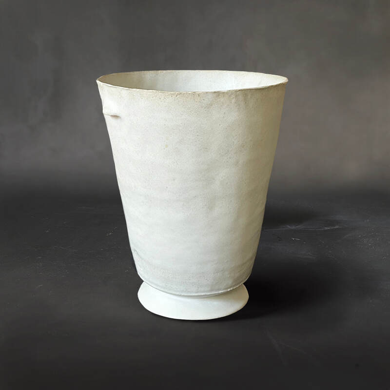 Hand-built large classical raku vase with white dolomite glaze